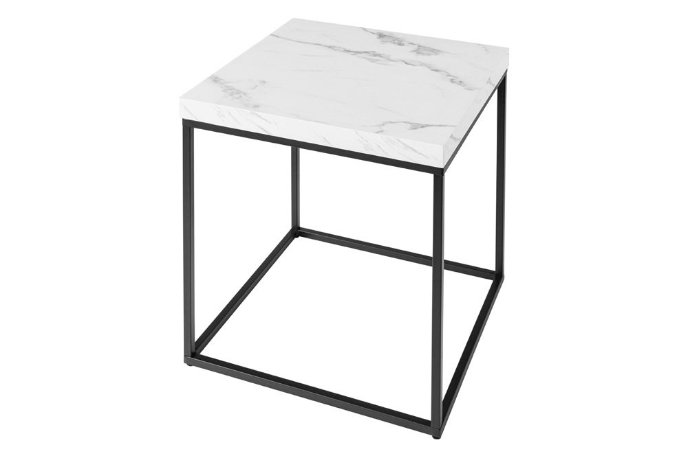 Moderner Beistelltisch ARCHITECTURE 45cm weiß Marmor-Design Metallgestell