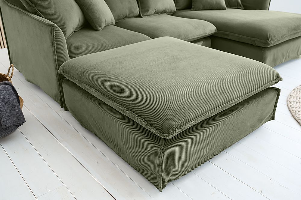 Großer Sitzhocker HEAVEN 100cm grün Cord Sofahocker abnehmbarer Bezug