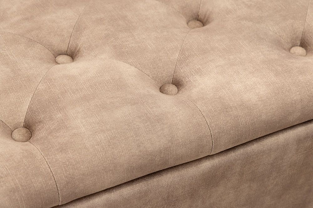 Extravagante Polsterbank EN VOGUE 120cm beige Samt mit Stauraum schwarze Metallbeine