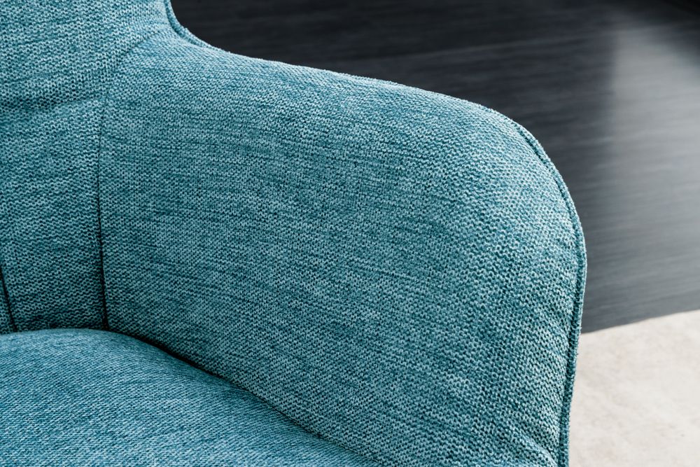Moderner Sessel SCANDINAVIA blau Strukturstoff Massivholz-Beine mit Armlehnen