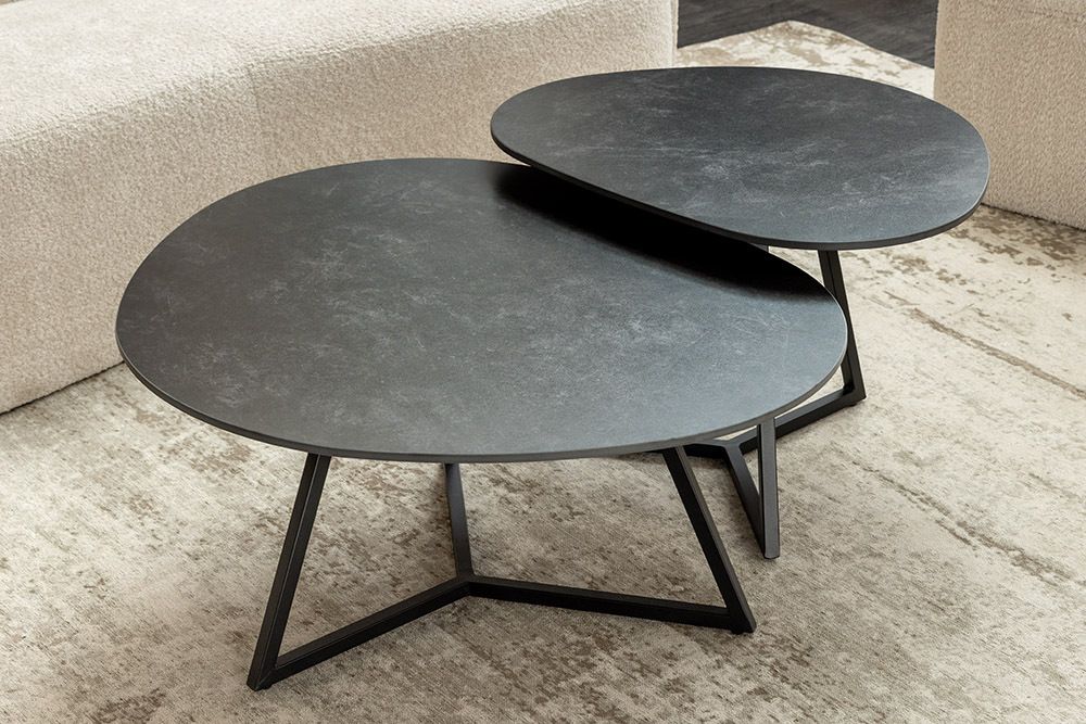 Design Couchtisch MARVELOUS 70cm anthrazit Marmor Keramik schwarzes Metall