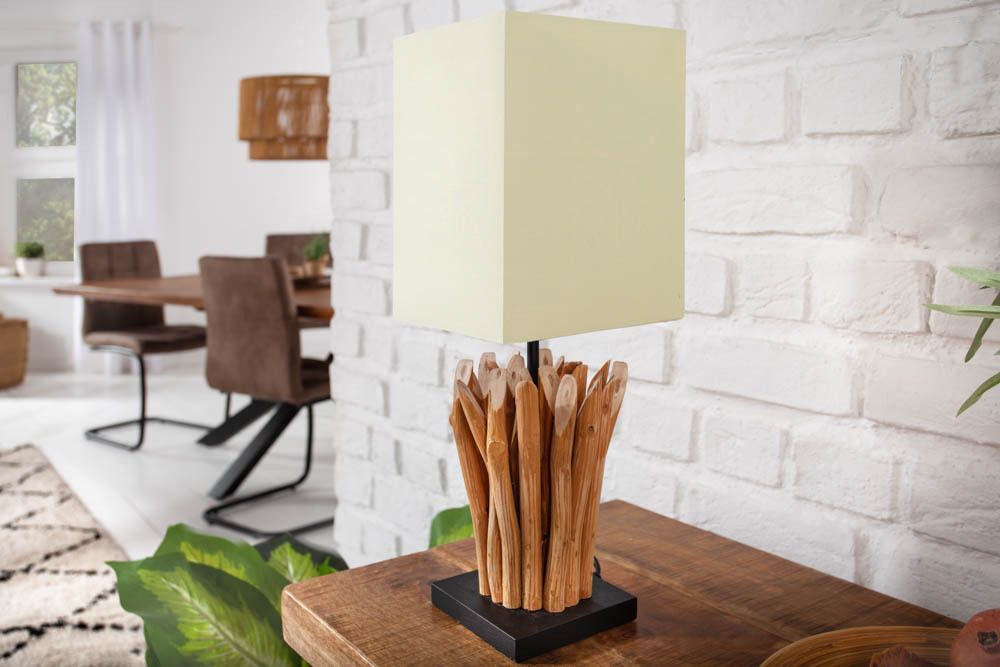 Handgearbeitete Treibholz Tischleuchte EUPHORIA 45cm beige mit Leinenschirm