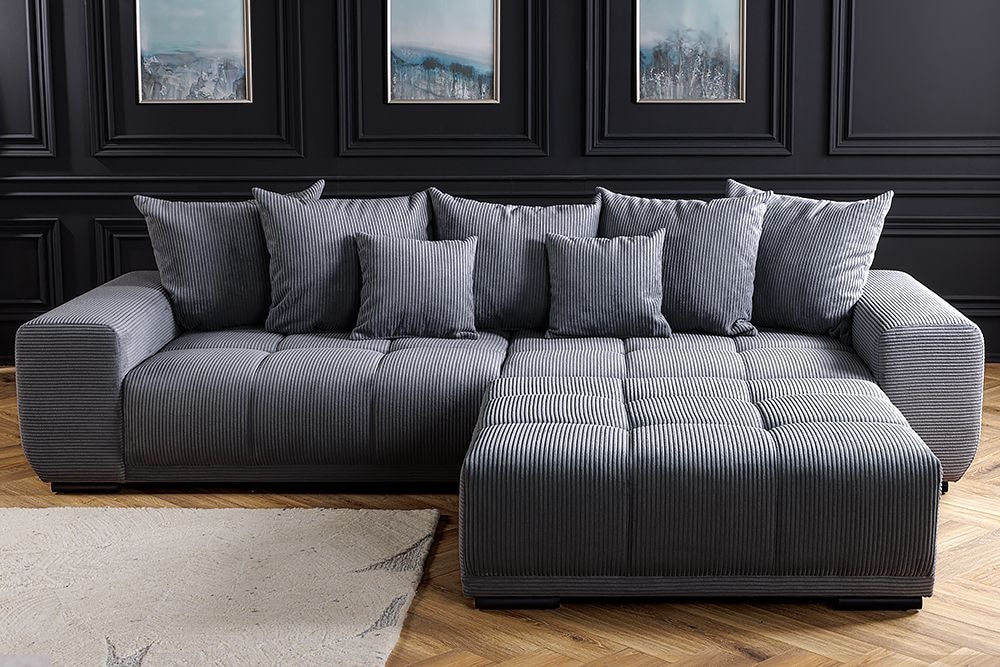 Modernes XXL Sofa ELEGANCIA 285cm anthrazit Cord inklusive Kissen Bigsofa