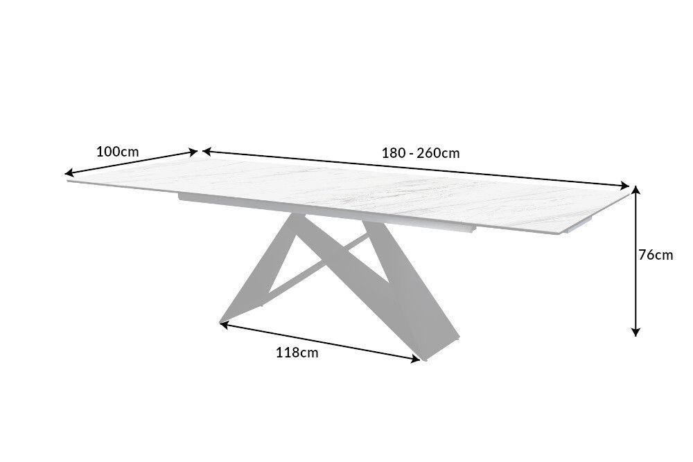 Ausziehbarer Esstisch PROMETHEUS 180-220-260cm weiß Marmor Keramik made in Italy