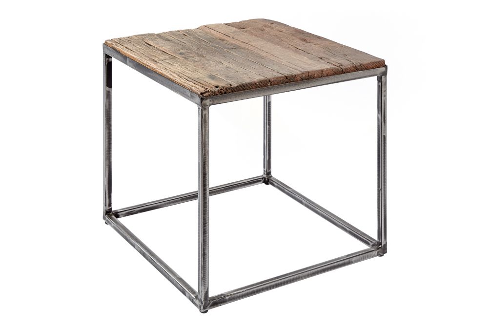Industrial Beistelltisch BARRACUDA 40cm recyceltes Massivholz mit geflexten Beinen