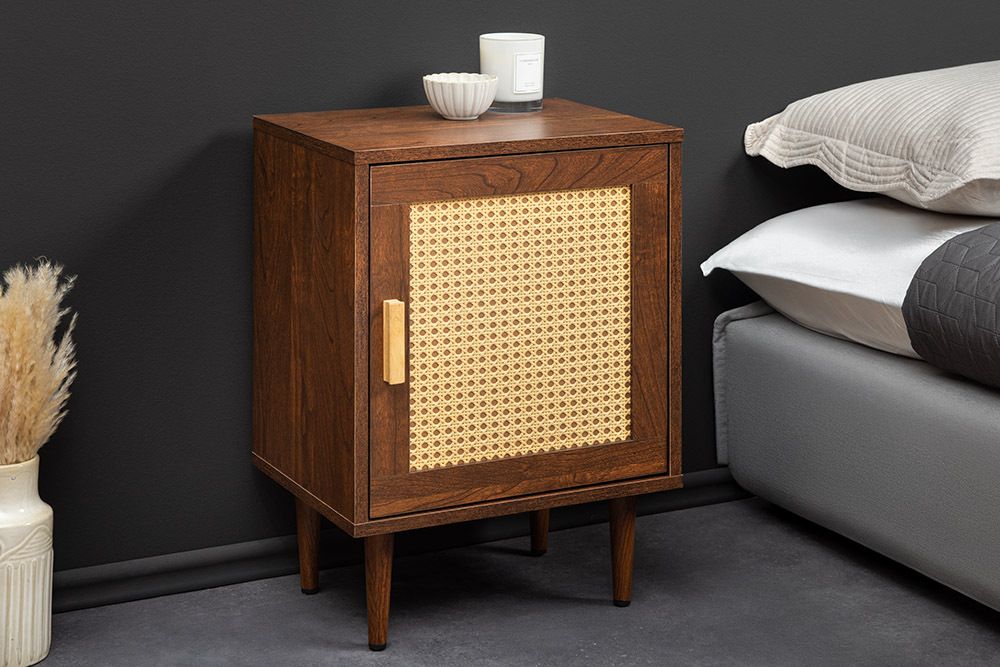 Design Nachttisch VIENNA 60cm braun Wiener Geflecht Beistelltisch mit Stauraum