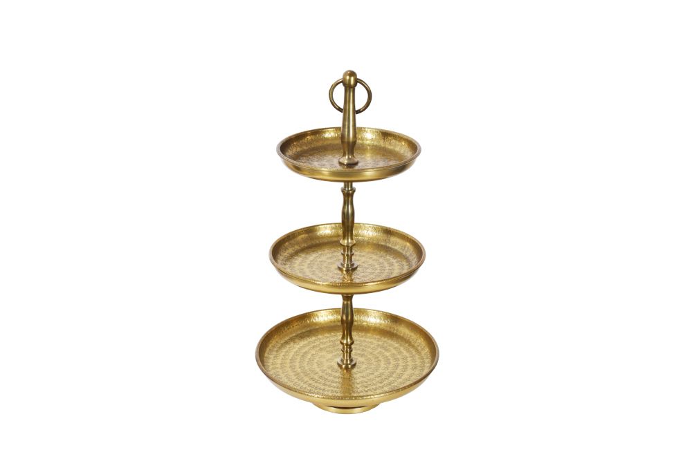Etagere ORIENT 50cm gold mit drei Etagen im Hammerschlag Design