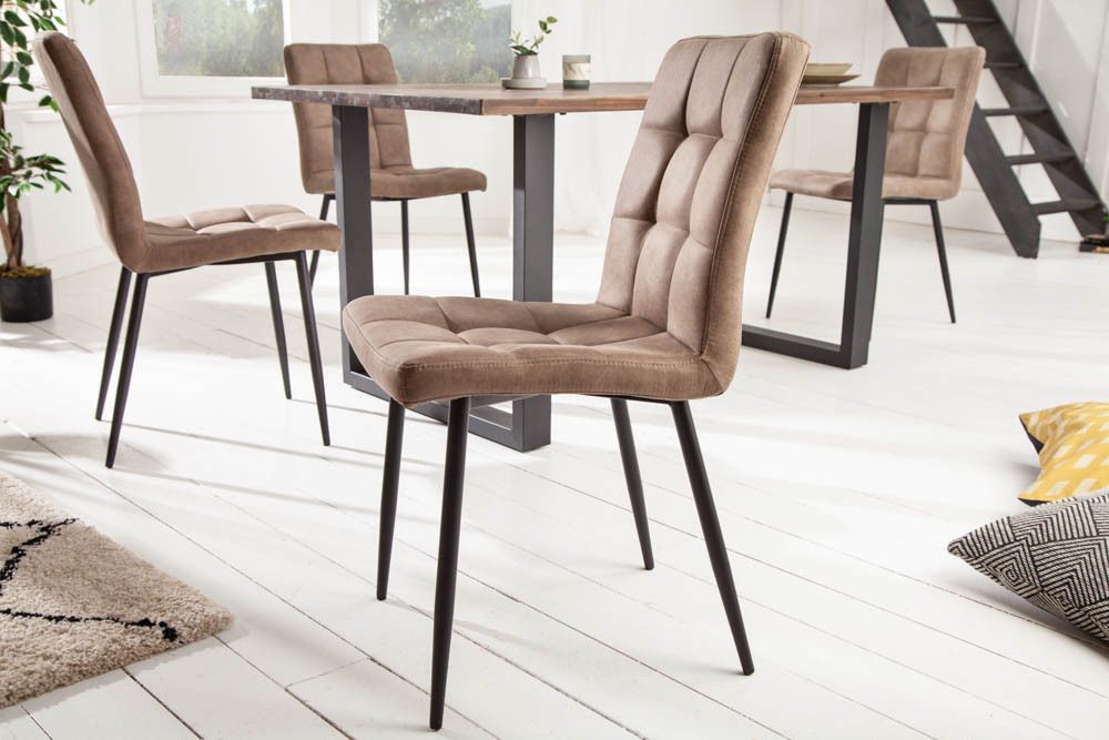 Retro Design Stuhl MODENA antik taupe Microfaser mit Ziersteppung