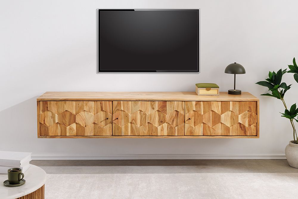 Hängendes TV-Board MYSTIC LIVING 160cm Akazie natur 3D Oberfläche Massivholz