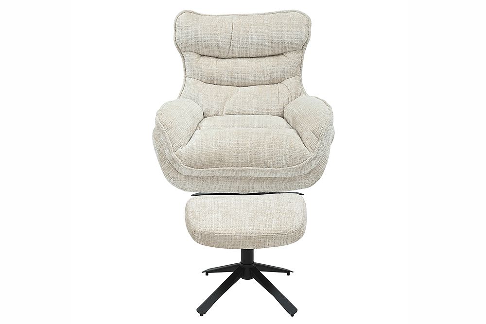 Drehbarer Sessel CLOUD champagner beige Chenille schwarz Metall