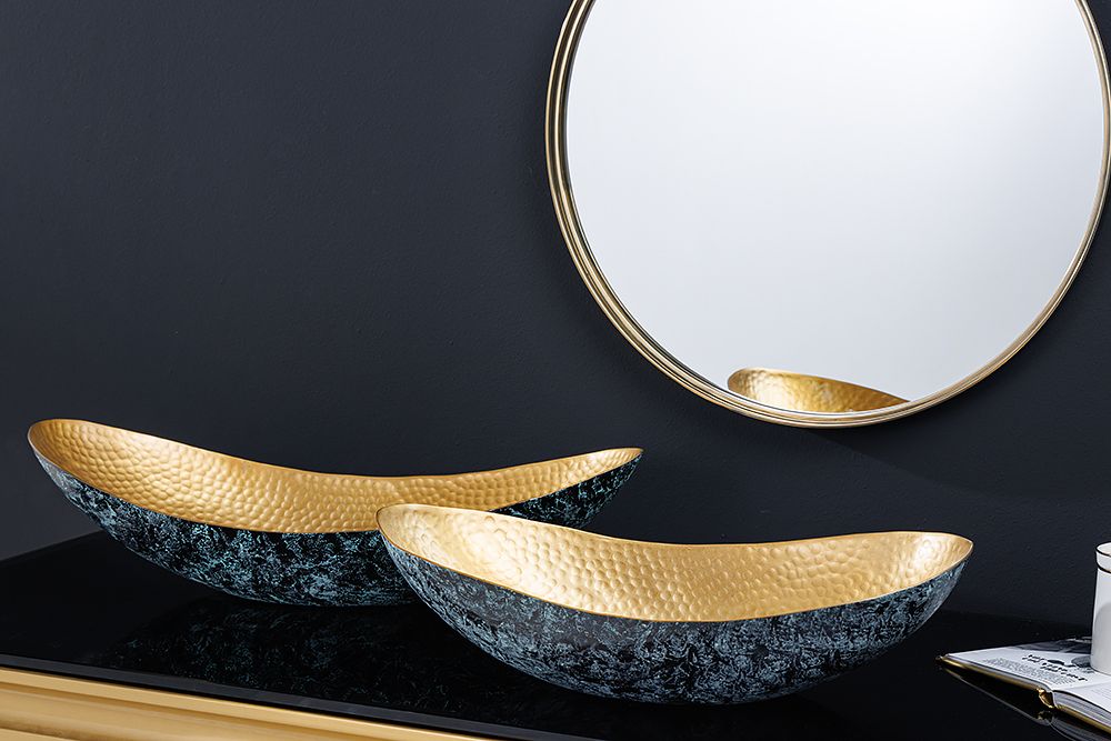 Handgerfertigtes 2er Set Deko Schalen ABSTRACT ORIENT 55cm gold Metall Patina
