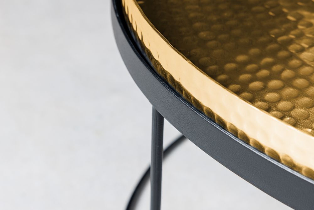 2er Set Runde Couchtische ELEMENTS 60cm gold schwarz Metall Tabletttisch Beistelltisch handmade