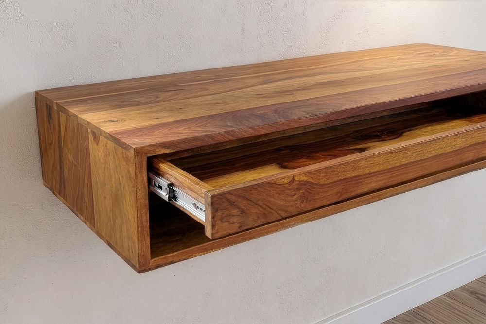 Hängender Konsolentisch PURE 100cm braun Sheeshamholz stone finish Schreibtisch