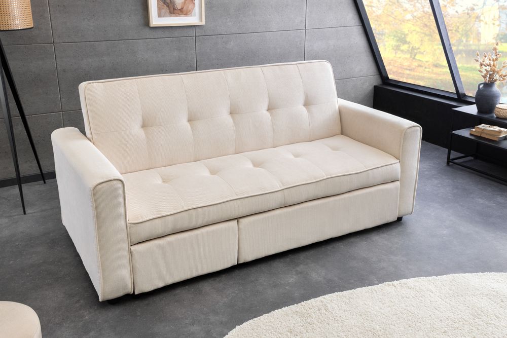 Ausziehbares Schlafsofa SMART 180cm beige Cord 2-Sitzer Couch mit Nosagfederung