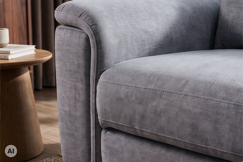 3-Sitzer Sofa IMPERIA 255cm grau Vogue Seiden Samtstoff elektrische Fußstütze