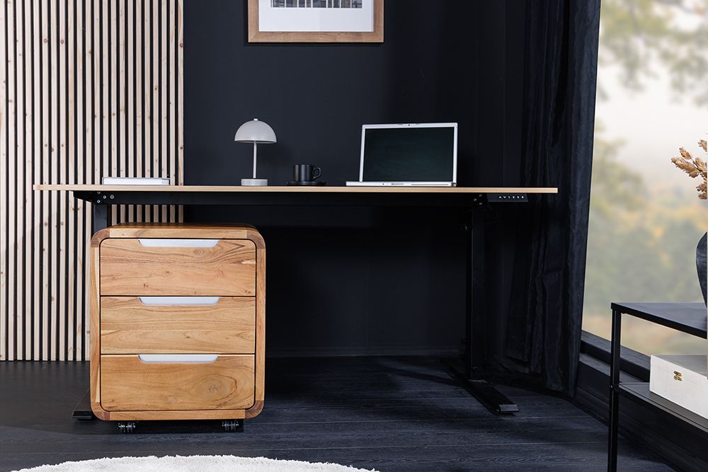 Massiver Rollcontainer CUBUS 60cm braun Akazienholz honey finish drei Schubladen
