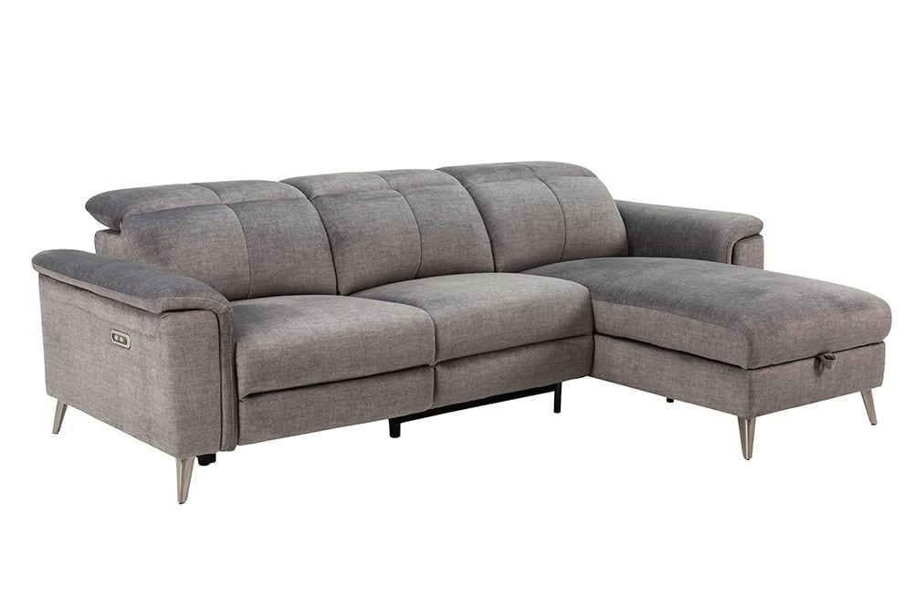 3-Sitzer Sofa IMPERIA 255cm grau Vogue Seiden Samtstoff elektrische Fußstütze