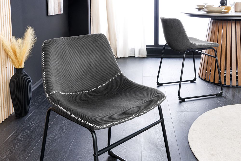 Industrial Design Stuhl DJANGO grau Cord mit Metallgestell