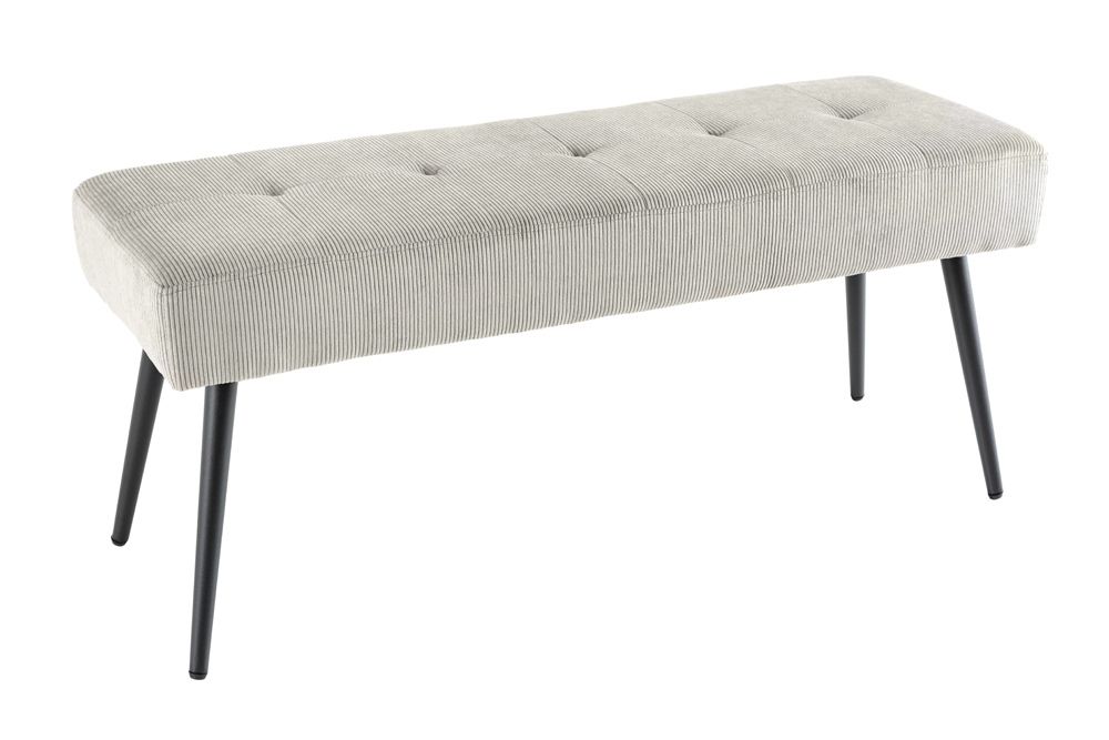 Design Sitzbank BOUTIQUE 100cm hellgrau Cord Metallbeine schwarz