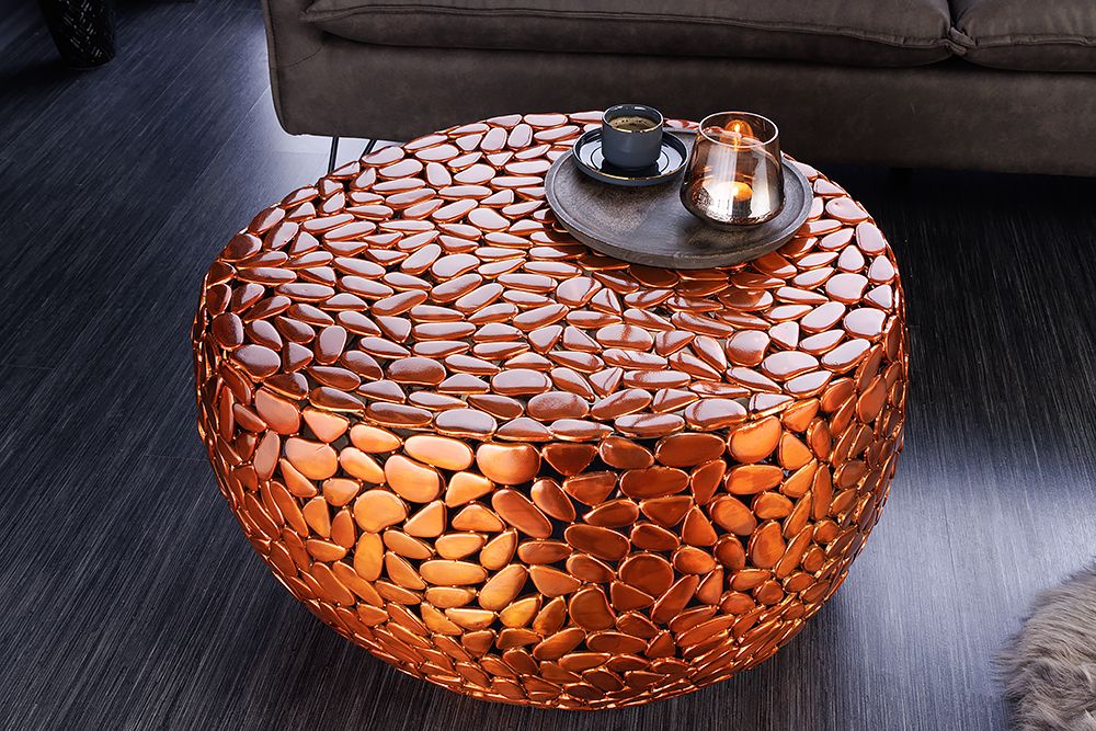 Runder Couchtisch STONE MOSAIC 75cm kupfer Metall Mosaik handmade
