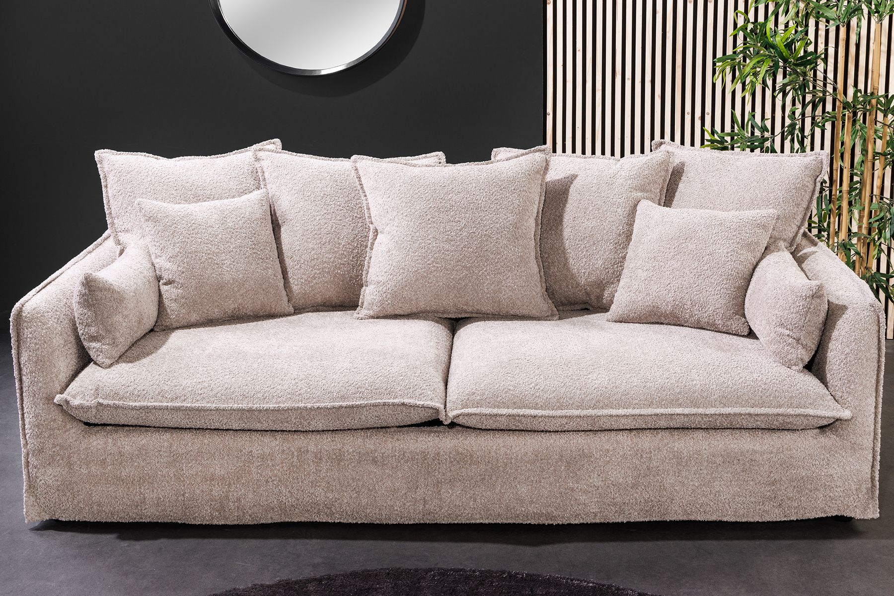Großes 3-Sitzer Sofa HEAVEN 200cm champagner beige Bouclé Federkern Hussensofa