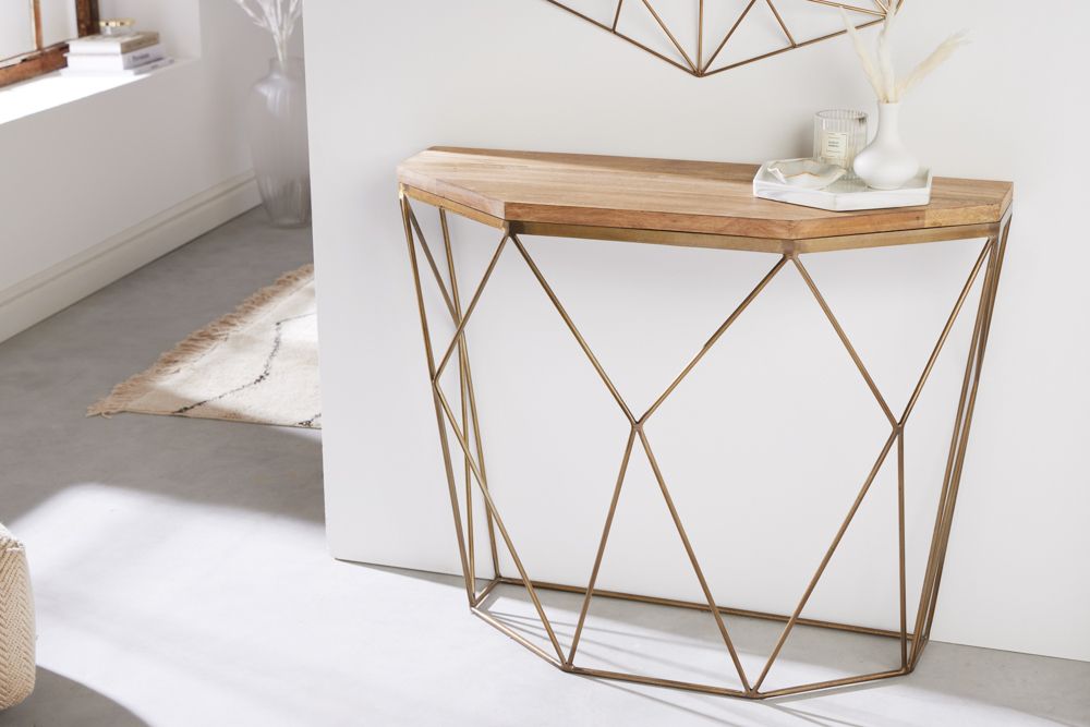 Filigrane Konsole DIAMOND 90cm Mango messing Massivholz Metall