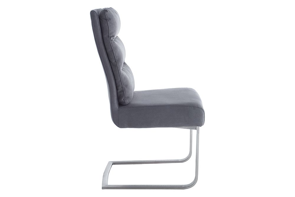 Design Freischwinger Stuhl COMFORT vintage grau mit Edelstahl-Gestell