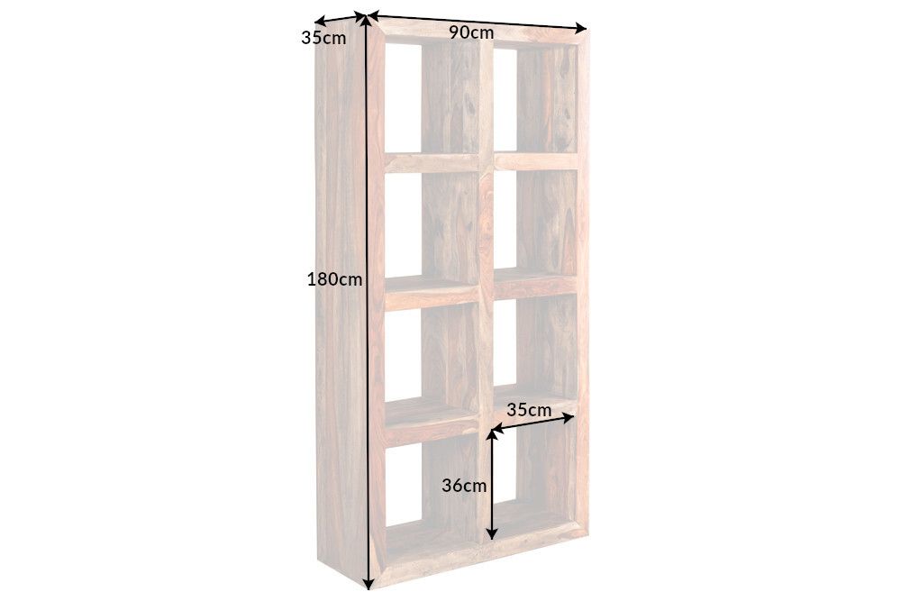 Massives Regal MAKASSAR 180cm Sheesham Holz smoke finish 8 Fächer handmade