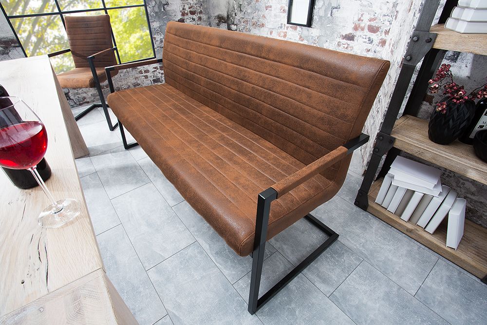 Industrial Freischwinger Bank LOFT 160cm vintage braun mit Armlehne