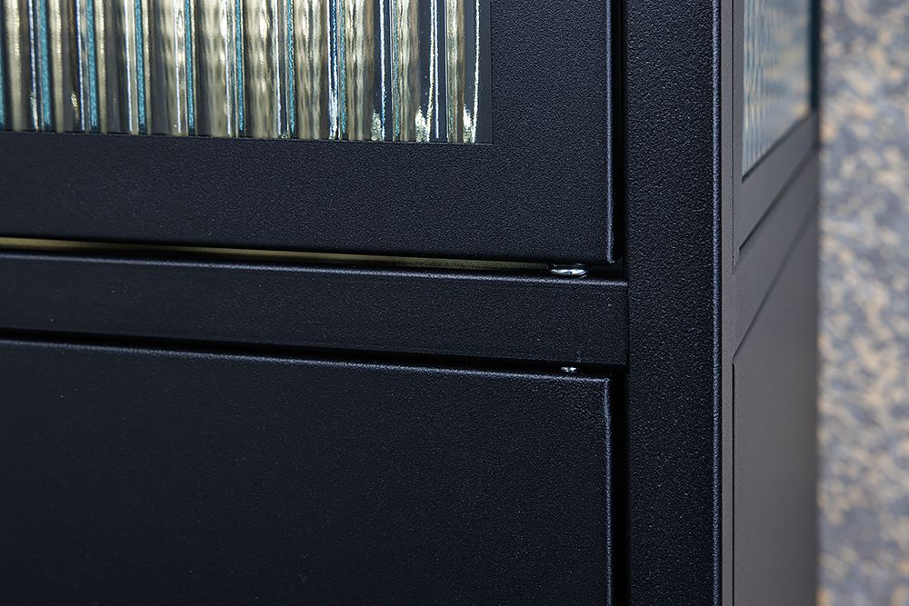 Moderne Vitrine PARIS 180cm schwarz gold Riffelglas Metall Highboard Schrank