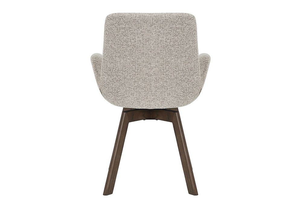 Drehbarer Design Stuhl BALTIC taupe Bouclé Tweed Soft Eiche Massivholz Walnuss