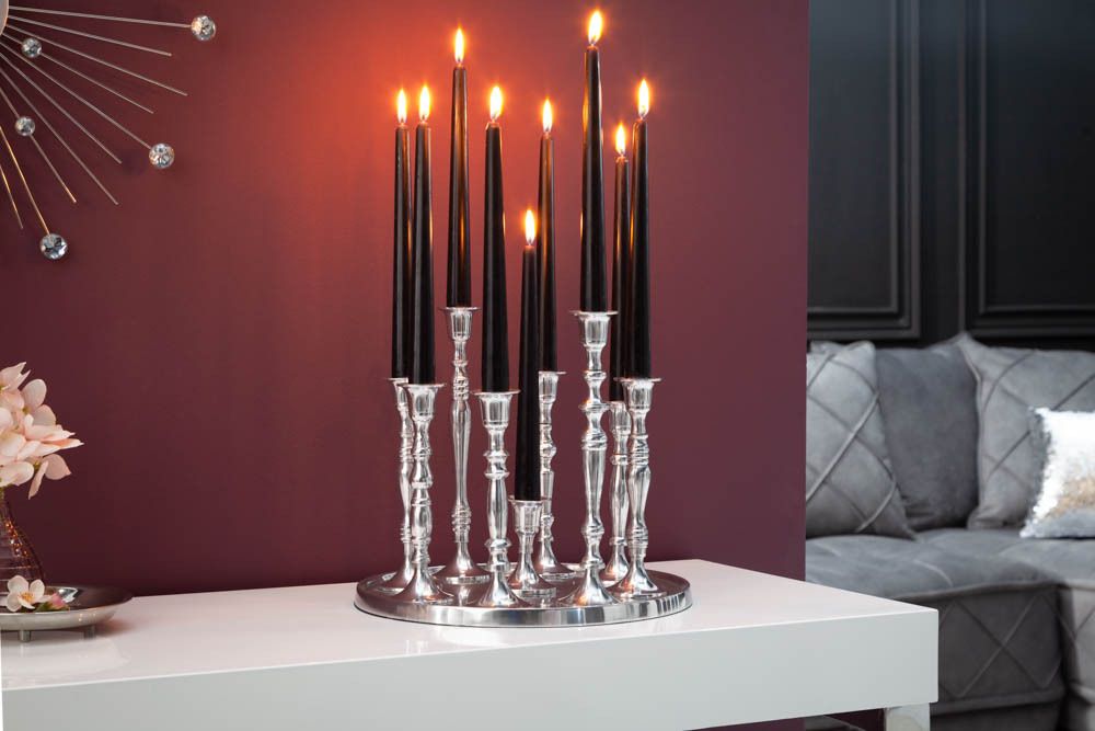 Kerzenständer MODERN BAROCK 30cm 9-flammig silber Aluminium poliert Kerzenhalter Deko-Platte » Jetzt kaufen