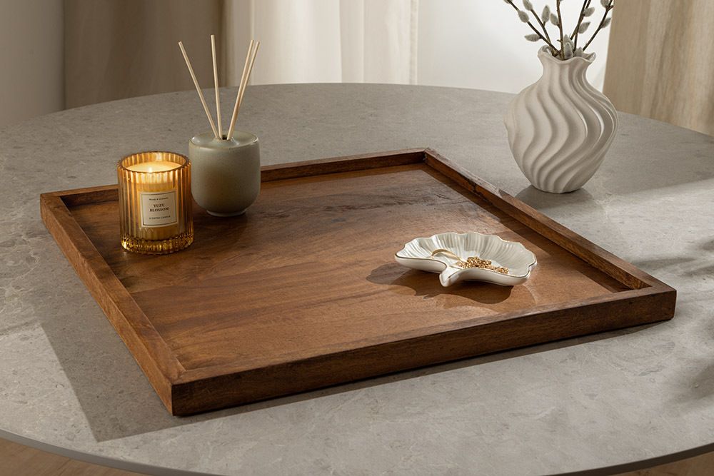 Massives Tablett MAKASSAR 50cm braun Mangoholz honey finish handmade
