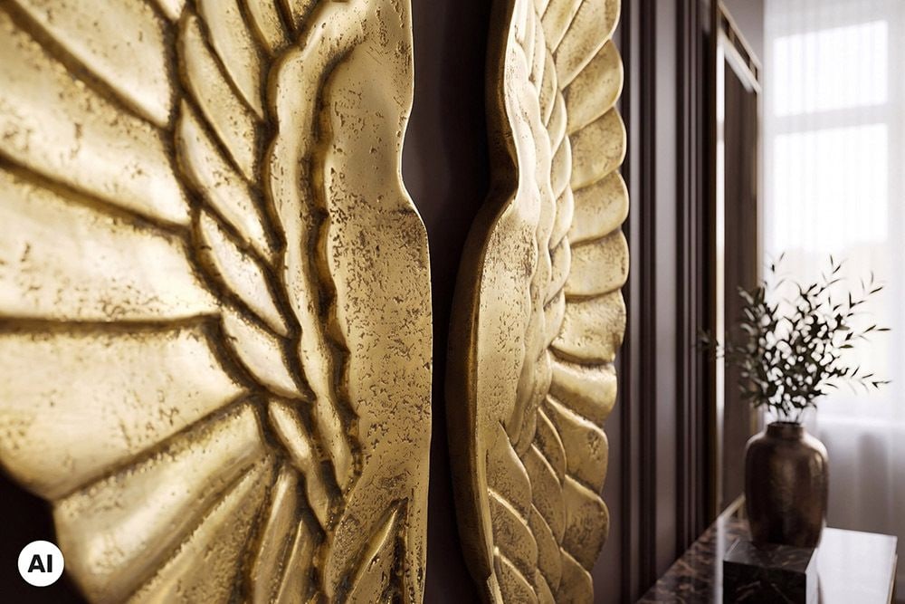 Große Wanddekoration FALLEN ANGEL 65cm antik goldene Engelsflügel