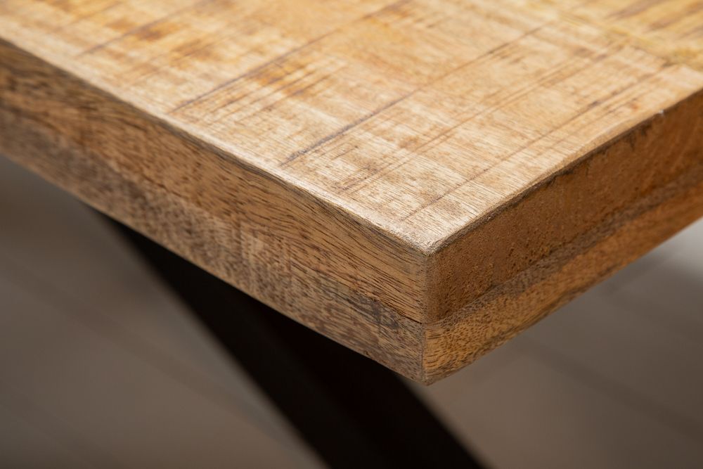 Massiver Industrial Esstisch GALAXIE 240cm natur Mangoholz schwarz Sterngestell