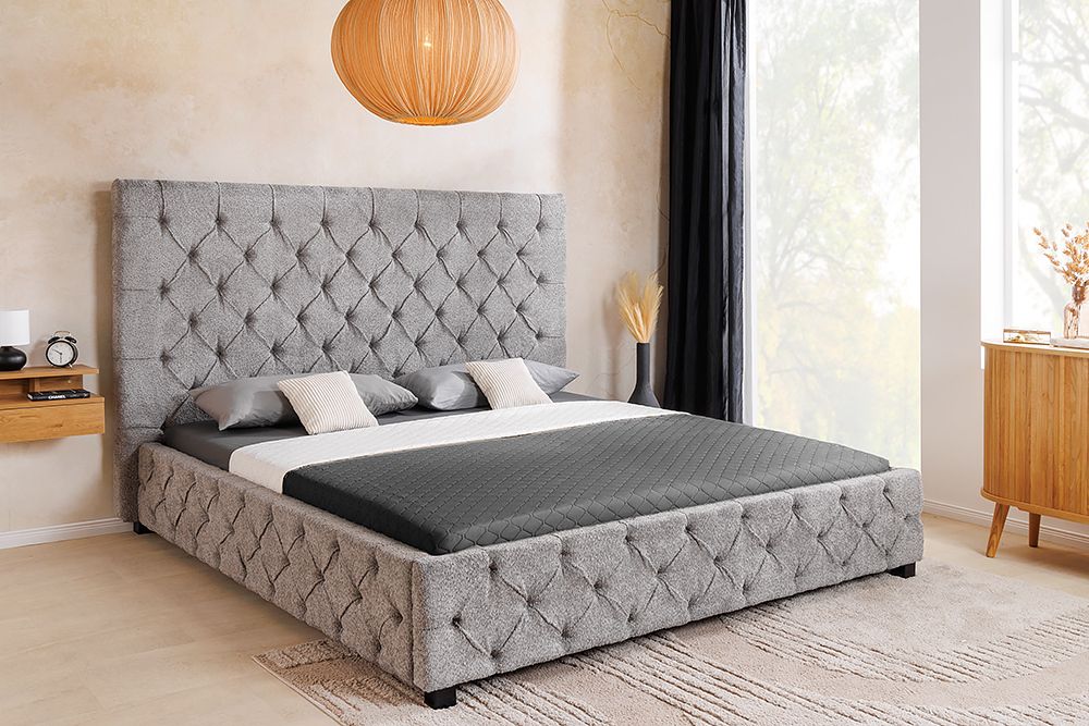 Design Boxbett PARIS 180x200 cm grau Bouclé Chesterfield