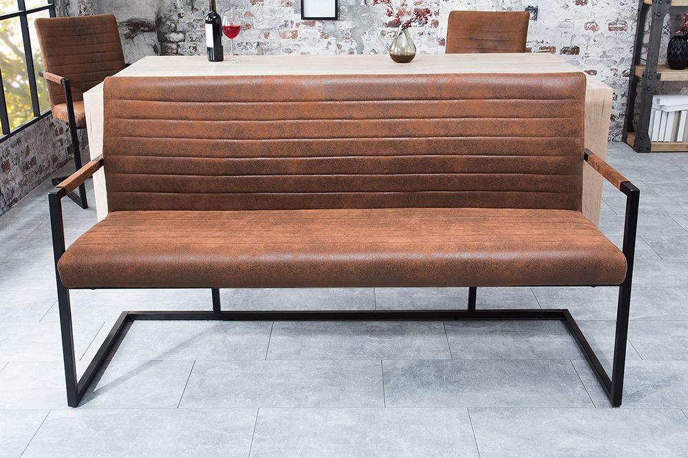 Industrial Freischwinger Bank LOFT 160cm vintage braun mit Armlehne