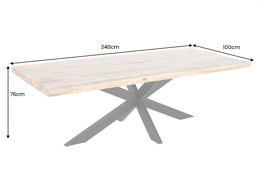 Massiver Industrial Esstisch GALAXIE 240cm natur Mangoholz schwarz Sterngestell