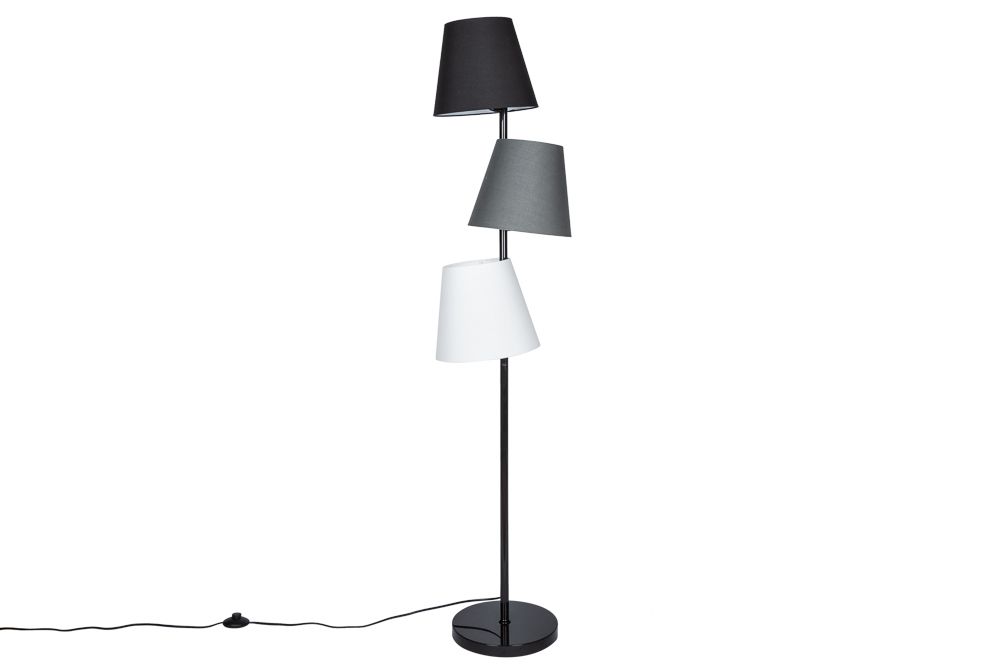 Design Stehlampe LEVELS 163cm schwarz grau mit 3 Leinenschirmen