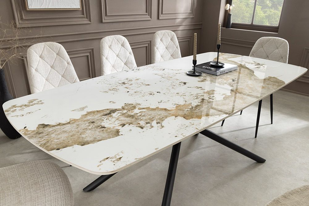 Design Esstisch OSAKA 160cm weiß schwarz Pandora Keramik Sterngestell Metall