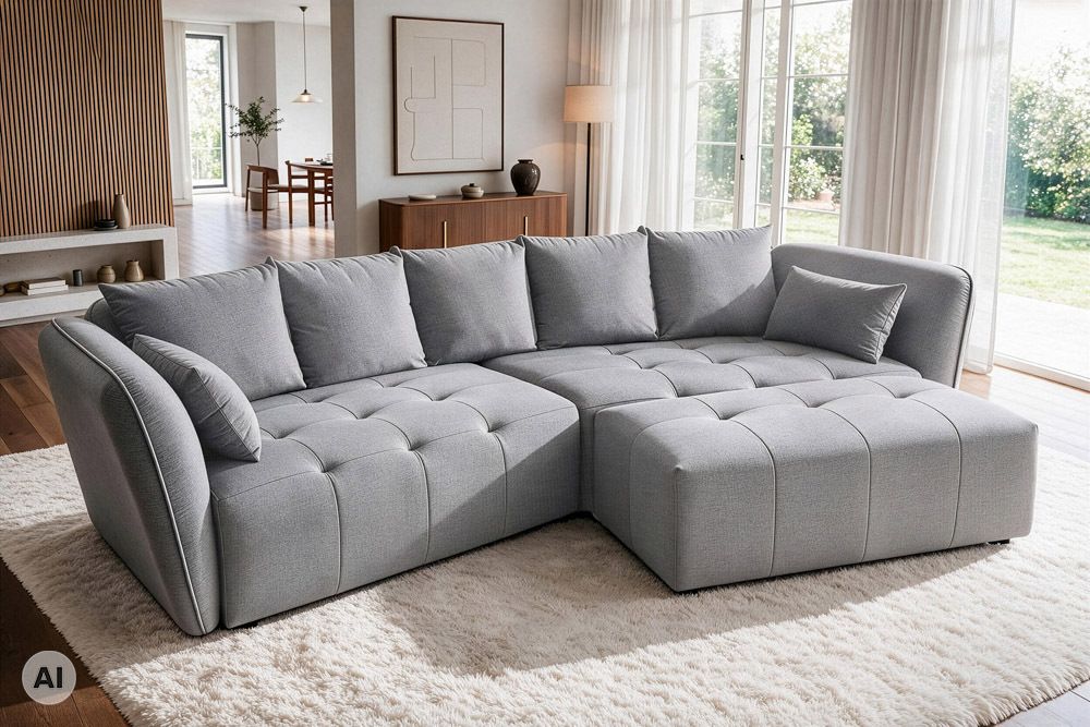 Modernes Big Sofa ROYAL 295cm grau Veloursstoff Federkern XXL-Couch