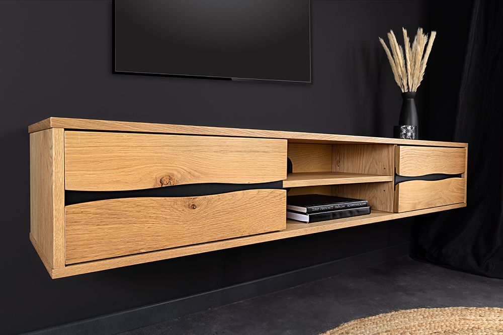 Hängendes TV-Lowboard LIVING EDGE 160cm natur schwarz Wildeiche geölt Baumkante
