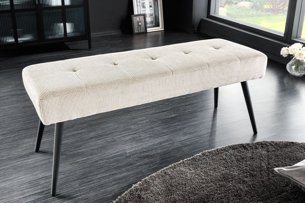 Design Sitzbank BOUTIQUE 100cm beige Cord schwarze Metallbeine Polsterbank
