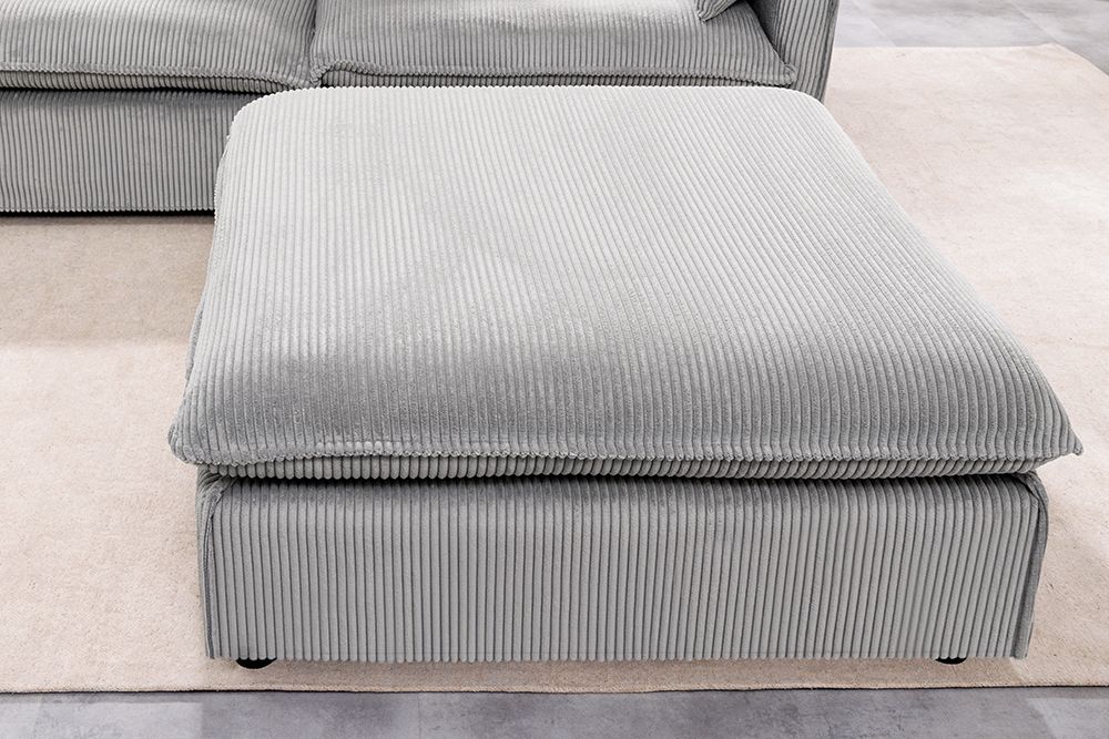 Großer Sitzhocker HEAVEN 100cm hellgrau Cord Federkern Sofahocker abnehmbarer Bezug