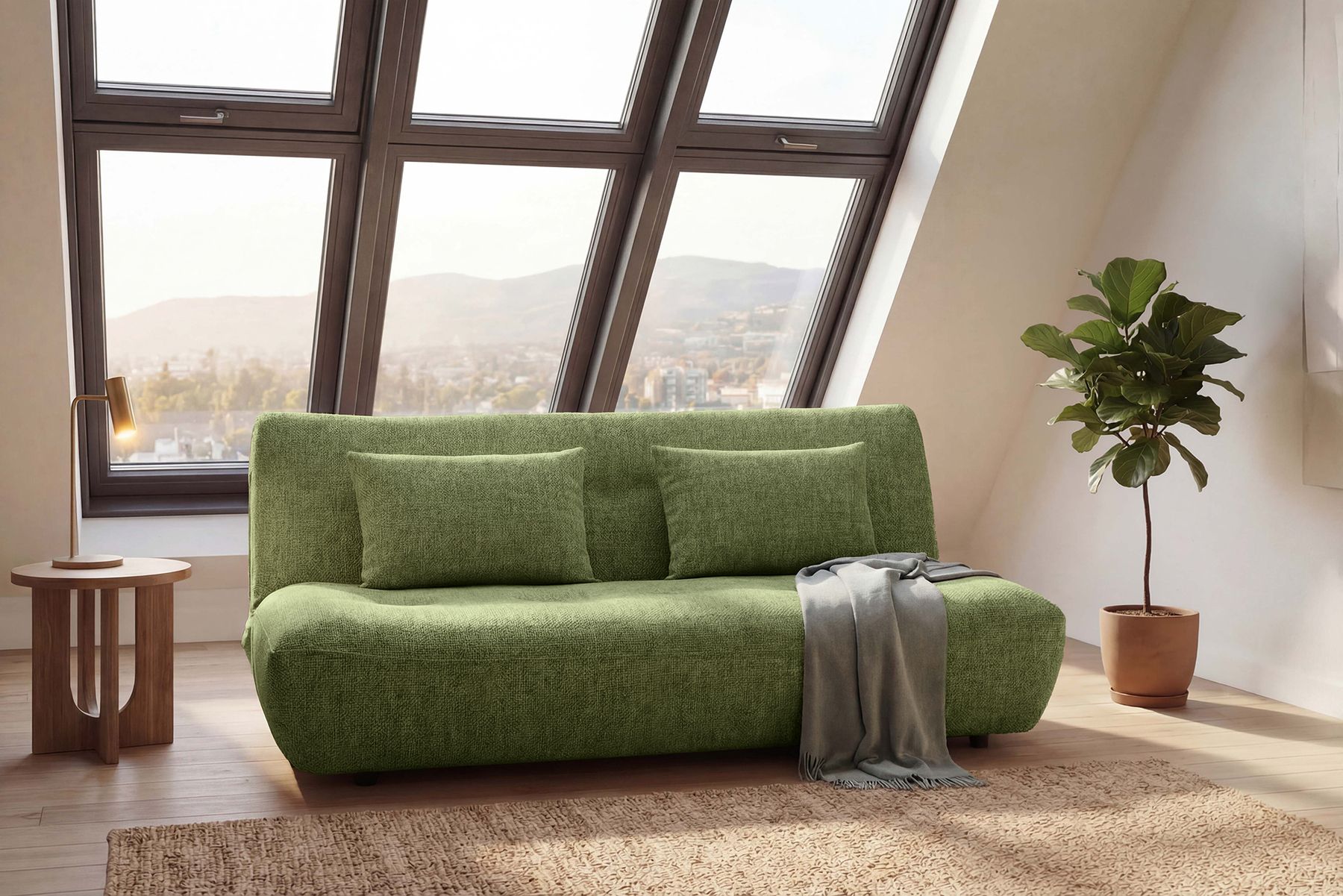 Modernes Schlafsofa ELYPSE 200cm grün Chenille 3-Sitzer Couch inkl. Kissen