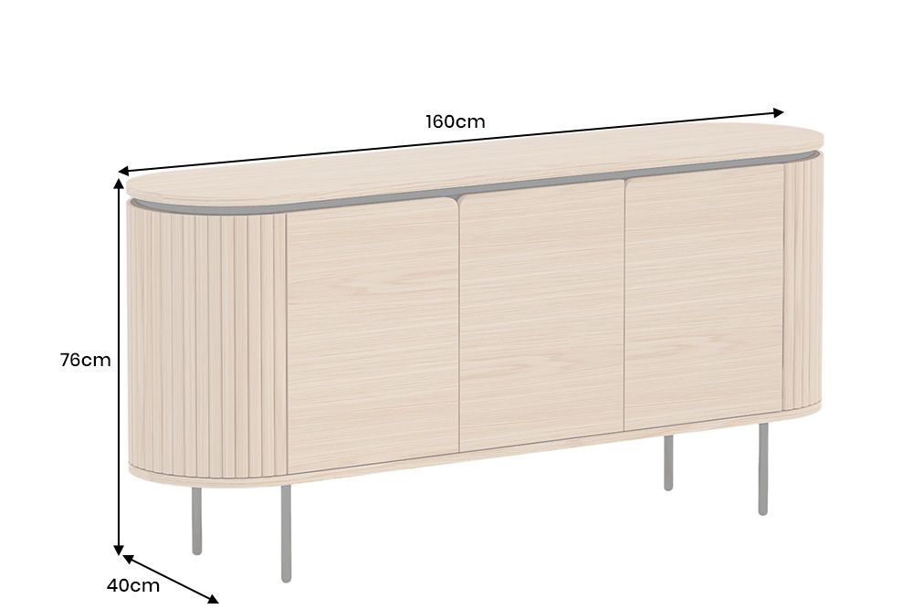 Modernes Sideboard ATELIER 160cm natur Eiche schwarz Metall vier Fächer