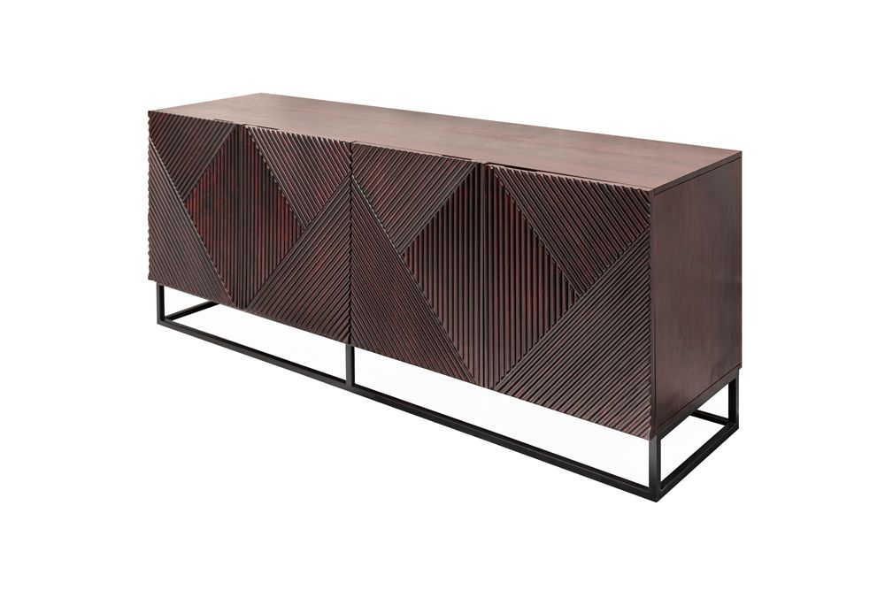 Massives Sideboard CREATIVO 180cm Mangoholz aufwändige 3D Front Retro Design