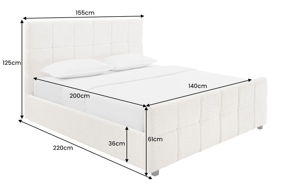 Design Boxbett PRESTIGE 140x200cm creme Bouclé mit Stauraum und Lattenrost