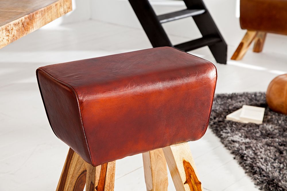 Retro Barhocker TURNBOCK 75cm mit Echtleder Bezug Mangoholz Barstuhl