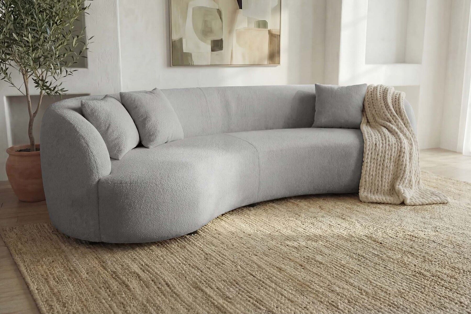 Modernes Sofa ATELIER 230cm grau Bouclé  3-Sitzer Couch inkl. Kissen